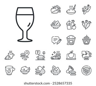 Pub Craft beer sign. Crepe, sweet popcorn and salad outline icons. Beer glass line icon. Brewery beverage symbol. Beer glass line sign. Pasta spaghetti, fresh juice icon. Supply chain. Vector