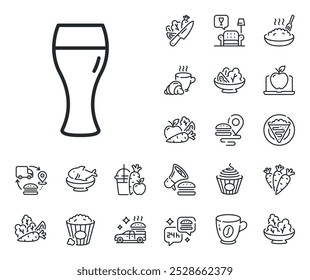 Pub Craft beer sign. Crepe, sweet popcorn and salad outline icons. Beer glass line icon. Brewery beverage symbol. Beer glass line sign. Pasta spaghetti, fresh juice icon. Supply chain. Vector