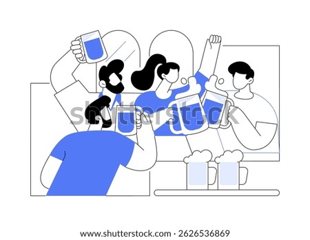 Pub crawl isolated cartoon vector illustrations. Group of young people drink beer together during city trip, brewery tour, cultural experience, bar hopping with friends vector cartoon.