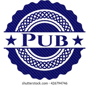 Pub emblem with denim high quality background