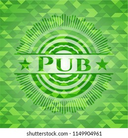 Pub green emblem. Mosaic background