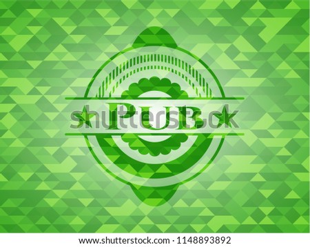 Pub green emblem with triangle mosaic background