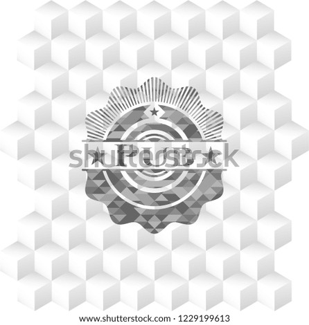 Pub grey badge with geometric cube white background