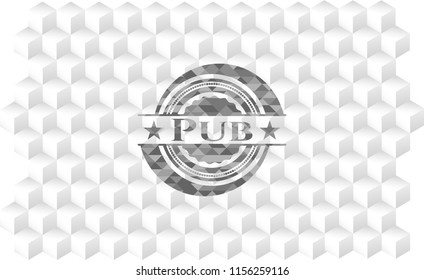 Pub grey emblem. Retro with geometric cube white background