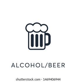 Pub icon of a beer mug with foam on a black background - Vector
