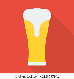 pub icon in flat style with long shadow, isolated vector illustration on red transparent background