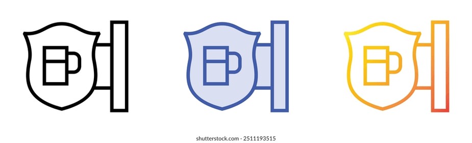Pub-Symbol. Lineares, blaues Füllungs- und Farbverlauf-Design einzeln auf weißem Hintergrund