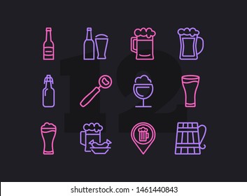 Pub icon. Set of line icon on white background. Beer bottle, craft bar, beer mug. Beer concept. Vector illustration can be used for topics like alcoholic drinks, leisure, bar