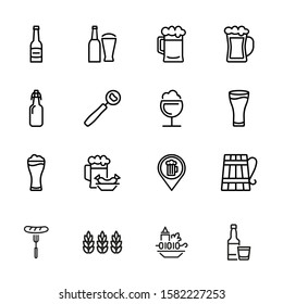 Pub icon. Set of line icon on white background. Beer bottle, craft bar, beer mug. Beer concept. Vector illustration can be used for topics like alcoholic drinks, leisure, bar