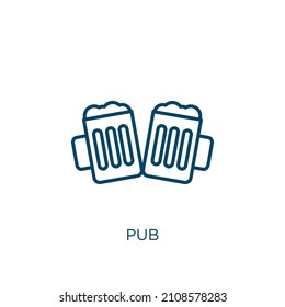 icono del pub. Icono de contorno de pub lineal delgado aislado en fondo blanco. Señal de pub de vector de línea, símbolo para web y móvil