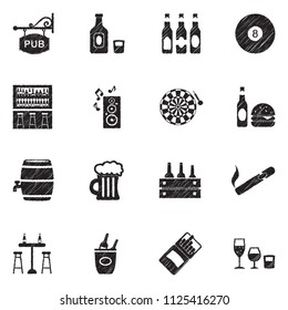 Pub Icons. Black Scribble Design. Vector Illustration.