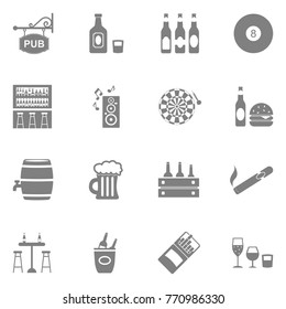 Pub Icons. Gray Flat Design. Vector Illustration. 