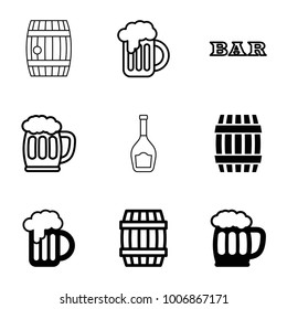 Pub Icons. Set Of 9 Editable Filled And Outline Pub Icons Such As Barrel, Beer Mug, Bar