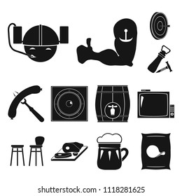 Pub, interior and equipment black icons in set collection for design. Alcohol and food vector symbol stock web illustration.