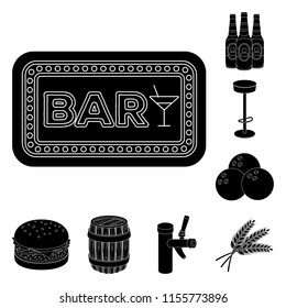 Pub, interior and equipment black icons in set collection for design. Alcohol and food vector symbol stock web illustration.