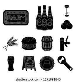 Pub, interior and equipment black icons in set collection for design. Alcohol and food vector symbol stock web illustration.