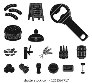 Pub, interior and equipment black icons in set collection for design. Alcohol and food vector symbol stock web illustration.