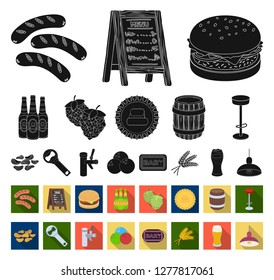 Pub, interior and equipment black,flat icons in set collection for design. Alcohol and food vector symbol stock web illustration.