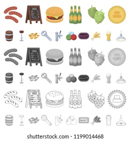 Pub, interior and equipment cartoon icons in set collection for design. Alcohol and food vector symbol stock web illustration.