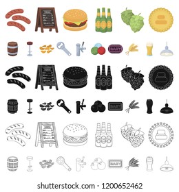 Pub, interior and equipment cartoon icons in set collection for design. Alcohol and food vector symbol stock web illustration.