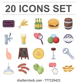 Pub, interior and equipment cartoon icons in set collection for design. Alcohol and food vector symbol stock web illustration.