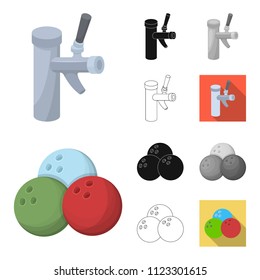 Pub, interior and equipment cartoon,black,flat,monochrome,outline icons in set collection for design. Alcohol and food vector symbol stock web illustration.
