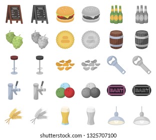 Pub, interior and equipment cartoon,monochrom icons in set collection for design. Alcohol and food vector symbol stock web illustration.