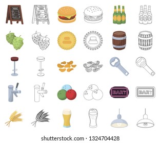 Pub, interior and equipment cartoon,outline icons in set collection for design. Alcohol and food vector symbol stock web illustration.