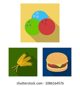 Pub, interior and equipment flat icons in set collection for design. Alcohol and food vector symbol stock web illustration.