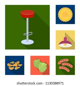 Pub, interior and equipment flat icons in set collection for design. Alcohol and food vector symbol stock web illustration.