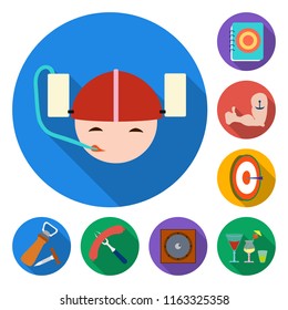 Pub, interior and equipment flat icons in set collection for design. Alcohol and food vector symbol stock web illustration.