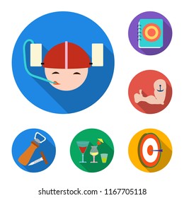 Pub, interior and equipment flat icons in set collection for design. Alcohol and food vector symbol stock web illustration.