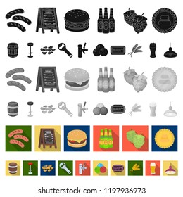 Pub, interior and equipment flat icons in set collection for design. Alcohol and food vector symbol stock web illustration.