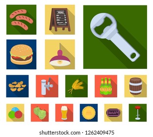 Pub, interior and equipment flat icons in set collection for design. Alcohol and food vector symbol stock web illustration.
