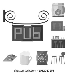 Pub, interior and equipment monochrome icons in set collection for design. Alcohol and food vector symbol stock web illustration.
