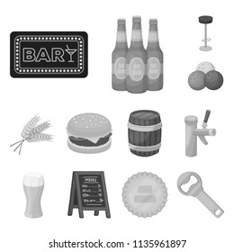 Pub, interior and equipment monochrome icons in set collection for design. Alcohol and food vector symbol stock web illustration.