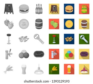 Pub, interior and equipment mono,flat icons in set collection for design. Alcohol and food vector symbol stock web illustration.