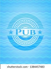 Pub light blue water wave badge. Vector Illustration. Detailed.