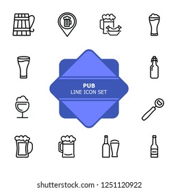 Pub line icon set. Bar location, bottle, beer glass. Beer concept. Can be used for topics like menu, restaurant, bar, alcoholic drink