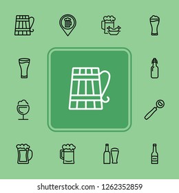 Pub line icon set. Bar location, bottle, beer glass. Beer concept. Can be used for topics like menu, restaurant, bar, alcoholic drink