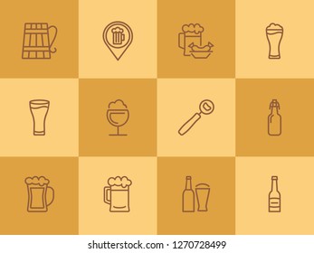 Pub line icon set. Bar location, bottle, beer glass. Beer concept. Can be used for topics like menu, restaurant, bar, alcoholic drink