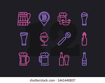 Pub line icon set. Bar location, bottle, beer glass. Beer concept. Can be used for topics like menu, restaurant, bar, alcoholic drink