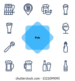 Pub line icon set. Bar location, bottle, beer glass. Beer concept. Can be used for topics like menu, restaurant, bar, alcoholic drink