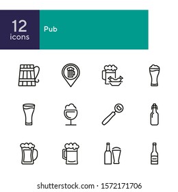 Pub line icon set. Bar location, bottle, beer glass. Beer concept. Can be used for topics like menu, restaurant, bar, alcoholic drink