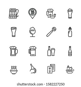 Pub line icon set. Bar location, bottle, beer glass. Beer concept. Can be used for topics like menu, restaurant, bar, alcoholic drink