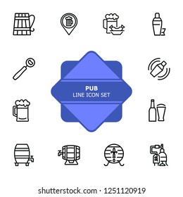 Pub line icon set. Beer, opener, barrel. Alcoholic drinks concept. Can be used for topics like restaurant, bar, brewery, celebration