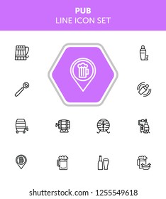 Pub line icon set. Beer, opener, barrel. Alcoholic drinks concept. Can be used for topics like restaurant, bar, brewery, celebration