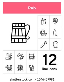 Pub line icon set. Beer, opener, barrel. Alcoholic drinks concept. Can be used for topics like restaurant, bar, brewery, celebration