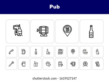 Pub line icon set. Beer, opener, barrel. Alcoholic drinks concept. Can be used for topics like restaurant, bar, brewery, celebration