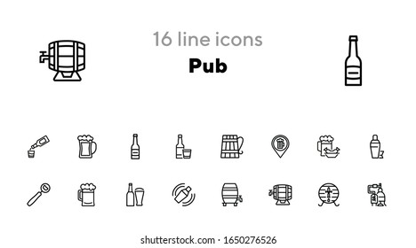 Pub line icon set. Beer, opener, barrel. Alcoholic drinks concept. Can be used for topics like restaurant, bar, brewery, celebration